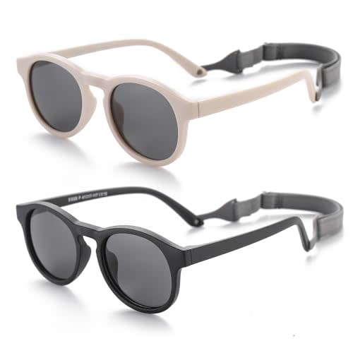 FLJMRAVER Baby First Sunglasses with Strap Round Flexible UV400 Polarized Infant Sunglasses for Ages 0-24 Months