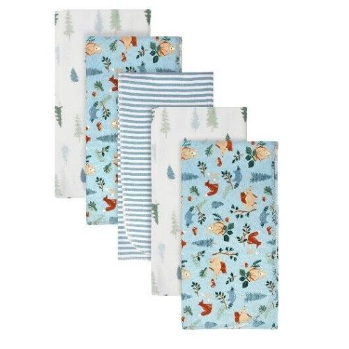 Gerber Modern Moments Forest Bears Blue 5-Pack Flannel Blankets
