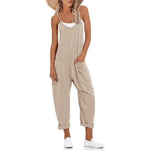 Muchpow Women's V Neck Sleeveless Jumpsuits Spaghetti Straps Harem Long Pants Overalls With Pockets