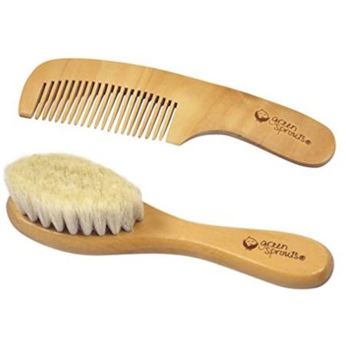 green sprouts Baby Brush & Comb Set | Gently grooms baby's hair | Made of natural wood and bristles
