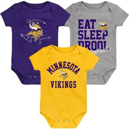Newborn & Infant Purple/Gold/Heather Gray Minnesota Vikings Three-Pack Eat, Sleep & Drool Retro Bodysuit Set