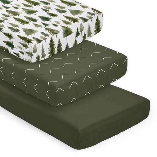 Sweet Jojo Designs Woodland Pine Tree Boy, Girl, Unisex/Gender Neutral Fitted Crib Sheets Set 3 Piece