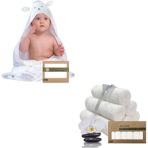 KeaBabies Baby Hooded Towel and 6-Pack Organic Baby Washcloths - Bamboo Viscose Baby Towel - Soft Bamboo Viscose Washcloth - Infant Towels - Baby Wash Cloths - Large Bamboo Viscose Hooded Towel