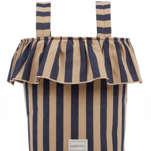 Basket Stripes - Navy + Caramel - Minicoton