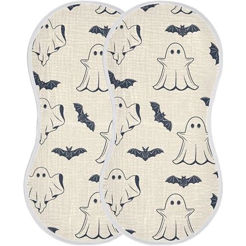 Burbuja Halloween Spooky Muslin Baby Burp Cloths, Soft & Absorbent Cotton Burping Rags for Newborn Boys & Girls, 2 Pack