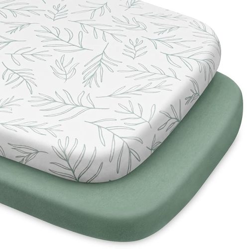 Babebay Bassinet Sheet Fitted for Baby Boy and Girl, Jersey Knit Cotton for Natural Comfort Fitted for Oval, Hourglass and Rectangular Mattress, Soft and Safe, 2 Pack (Sage Green) - Bassinet Sheets 2 Pack