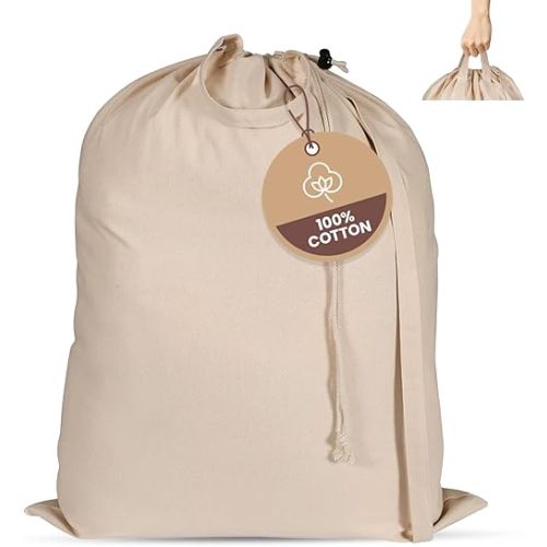 LFH Home Cotton Canvas Large Laundry Bag with Handle, Heavy Duty Drawstring Closure Washable Laundry Bags School Travel, Home, Hotel, College Dorm, Organizer Sack, Toys 20x30-Natural, Thanks Giving