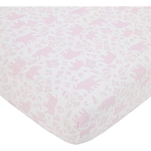 Carter's Sweet Floral Elephants Pink and White Super Soft Fitted Crib Sheet