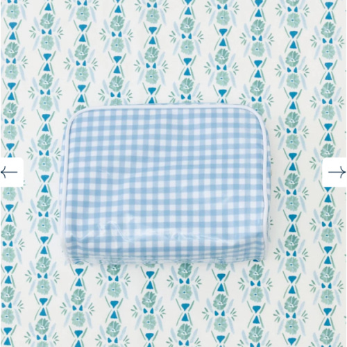 Weezie Small Patterned Toiletry Bag - Light Blue Gingham