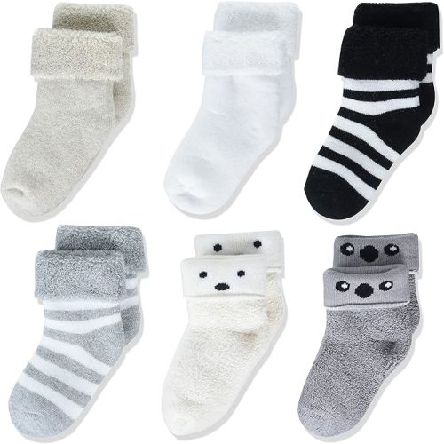 Amazon Essentials Unisex Babies' Cozy Cotton Turn Cuff Socks, 6 Pairs