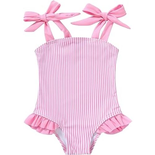 YOUNGER TREE Toddler Swimsuit Girl Color Block Stripe One-Piece Swimwear Baby Girl Bathing Suits