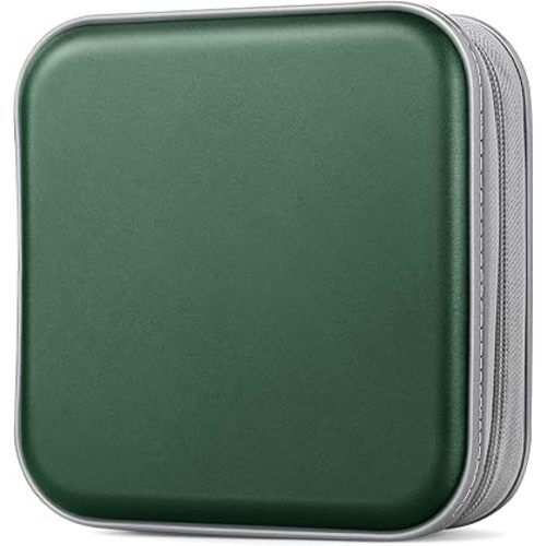 CD Case, DVDs Wallet Holder, CD/DVD Case Wallet 40 Discs Heavy Duty Bag Binder Storage Booklet Album (Dark Green)