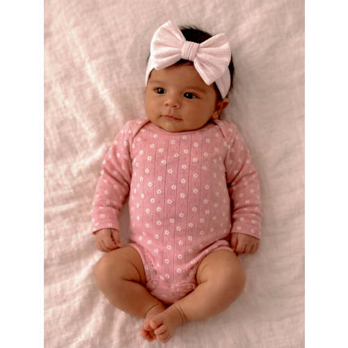 Pink Flower / Organic Pointelle Long Sleeve Bodysuit