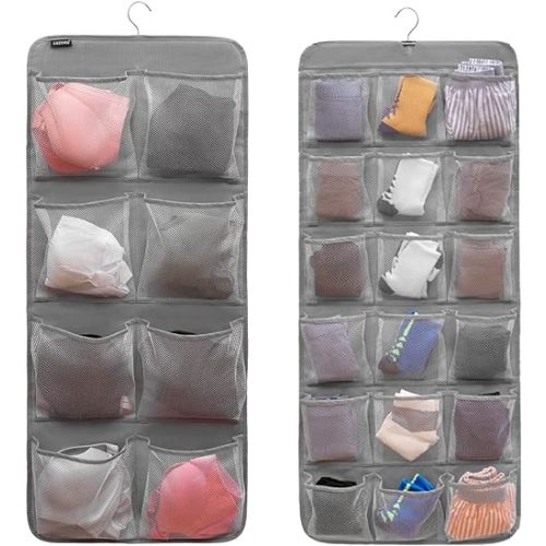 Dual-Sided Hanging Closet Organizer (Grey-Mesh Pockets)