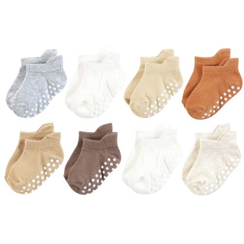 Touched by Nature Unisex Organic Cotton Socks with Non-Skid Gripper for Fall Resistance, Beige Neutral