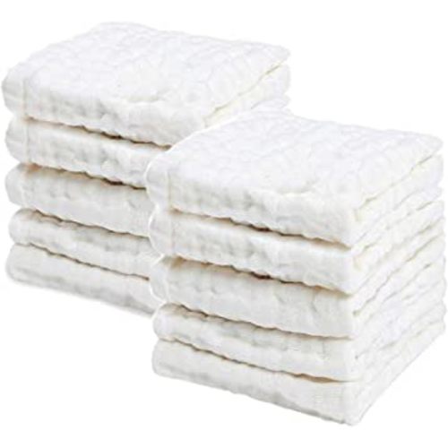 PPOGOO Baby Muslin Washcloths Natural Purified Cotton Baby Wipes Soft Newborn Baby Face Towel 10 Pack Multipurpose