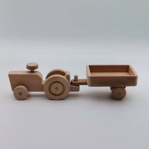 Wooden Tractor Toy with Trailer|Farm Vehicle Toy For Toddlers|Push Toys|Natural Toy Gift For Kid|Waldorf Toys|Baby Shower Birthday Gift