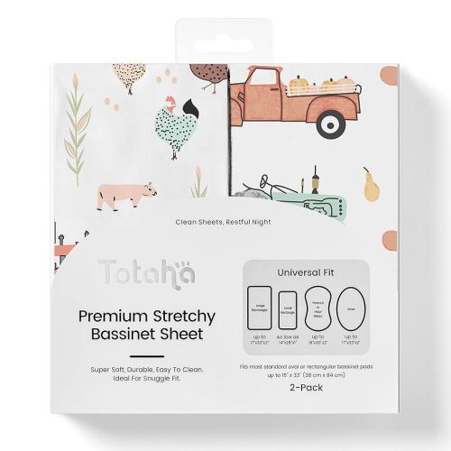 TotAha Premium Stretchy Bassinet Cradle Sheets (2-Pack) -Hypoallergenic, Silky Comfort, Buttery Soft, Calming Effect, All-Season Jersey-Knit Sheets, 32 X 16 X 3'' Halloween Pumpkin