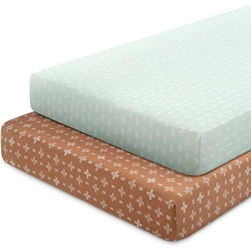 Delta Children Fitted Crib Sheets for Girls and Boys - 100% Organic Cotton Crib Sheet for Standard Crib and Toddler Mattresses - 28x52 Inch - GOTS Certified (Pack of 2), Neutral Boho