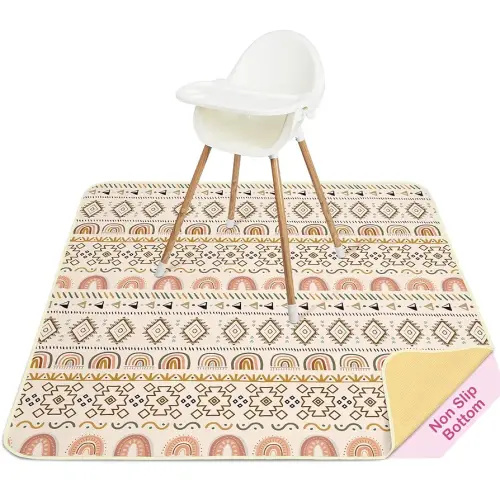 Basumee Splat Mat High Chair Mat Waterproof Baby Play Splat Mat for Under High Chair Food Catcher Highchair Mat for Floor Non Slip Bottom, Brown Geometry, 46x42 Inches