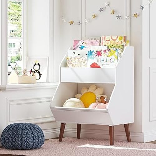 UTEX Kids Book Rack and Toy Storage, Kids Bookshelf with Legs, Kids Toy Storage Organizer, Toy and Book Storage for Kids Room, Classroom, Nursery, White