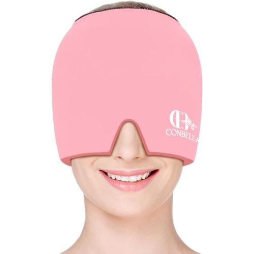 Migraine Relief Cap, Soothing Headache Ice Face Mask Products, Hot and Cold Therapy, Migraine Headache Relief Cap for Migraine, Sinus, Puffy Eyes, Tension, Stress and Hangover(Pink)