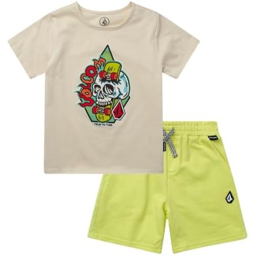 Volcom Toddler Boy Shorts Set - 2 Piece Short Sleeve Graphic Tees and Shorts for Boys - Toddler & Little Boys Summer Outfits