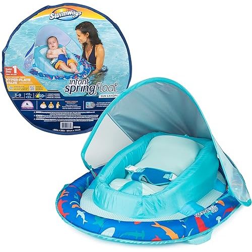 Swimways Sun Canopy Inflatable Infant Spring Float for Infants 3-9 Months, Shark Design