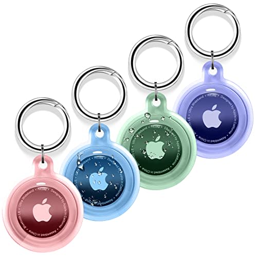4 Pack Airtag Holder, Airtag case Waterproof Apple Air Tag Case with Keychain, Shockproof & Dustproof Airtag Holders for Pet Tracking, Bags, Kids, Keys, Luggage(4 Colors)