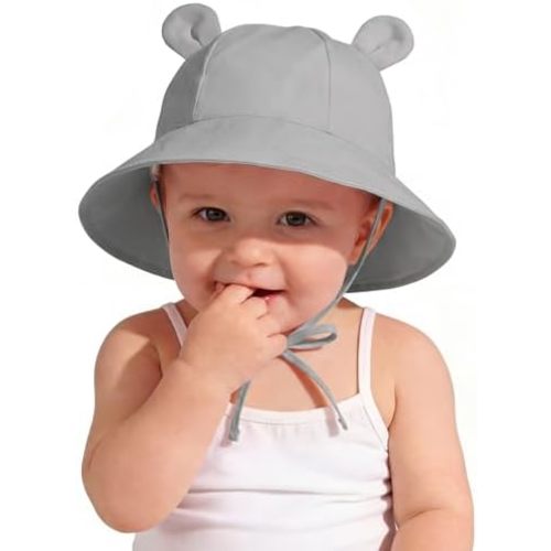 Zando Wide Brim Baby Sun Bucket Hat 0-4T UPF 50+ - Sun Protection Toddler Beach Hats with Bear Ears Infant Hat Adjustable