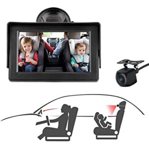 Baby Car Mirror, Baby Car Seat Mirror Camera Monitored Mirror 4.3'' HD Night Vision with Wide View Angle, Aimed at Baby,Mirror for Baby Car Seat Rear Facing