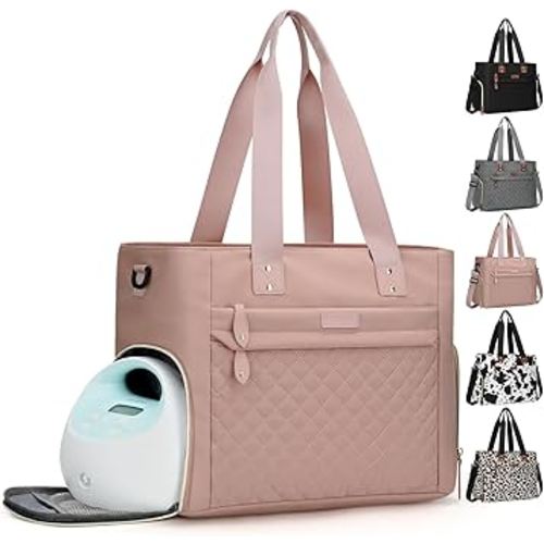Diaper Bag Tote for Working Mom, Large Travel Diaper Tote for Mom and Dad with 14 Inch Laptop Sleeve, Mommy Maternity Travel Baby Bag for Boys and Girls, Pink