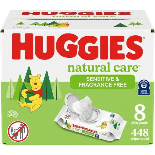 Huggies Natural Care Sensitive Baby Wipes, Unscented, Hypoallergenic, 99% Purified Water, 8 Flip-Top Packs (448 Wipes Total)