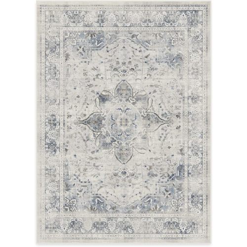 Ruggable Washable 5x7 Area Rug, Sarrah Blue Quartz, Premium Vintage Rugs for Living Room, Bedroom, Kitchen, Office, Classroom with Gripper Non Slip Pad