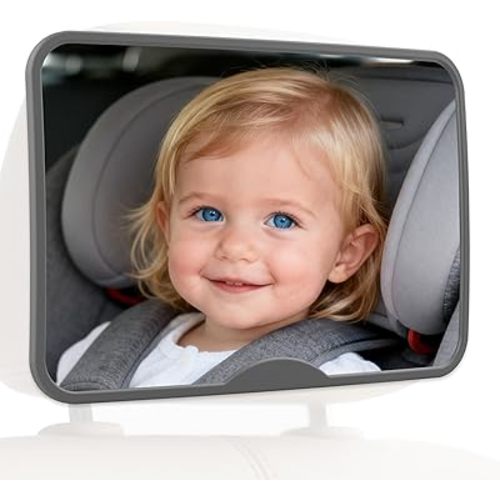 Baby Car Mirror, Safety Car Seat Mirror for Rear Facing Infant, Clear Wide View, Easily Observe the Baby Move, Secure, Shatterproof, Easy Install, Perfect (Gray)