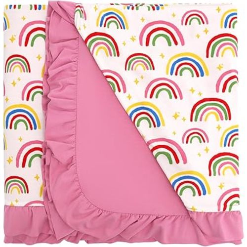 Premium Baby Blanket for Girls, Stretchy Quilt, Soft Crib Bedding for Newborn Baby and Toddler, Ruffle Nursery Blanket for Kids, Viscose Made from Bamboo, 50''x50'' Rainbow