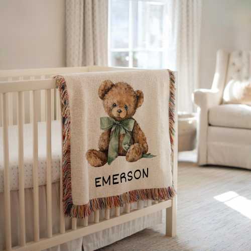 Personalized Teddy Bear Blanket Teddy Bear Nursery Decor Baby Shower Gift Custom Baby Name Blanket Teddy Bear Theme Nursery Cotton Blanket