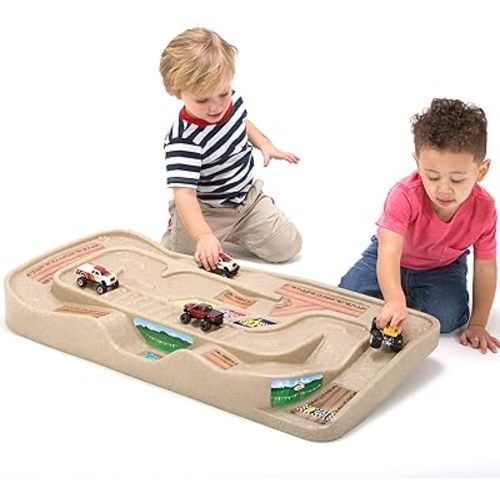 Simplay3 Portable Carry and Go Kids Race Track Toy Car Train Table, 2-sided No Assembly for Children 3 4 5 6 7 Years Old Boys Girls, Made in USA