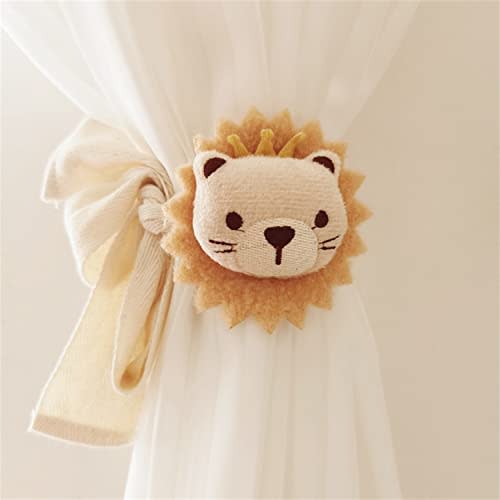 QIDHJH 2 Pack Curtain Tiebacks Cute Cartoon Animal Curtain Ties, Embroidered Animal Shape Bedroom Accessories, Curtain Holders for Baby’s Room Bedroom (Lion)