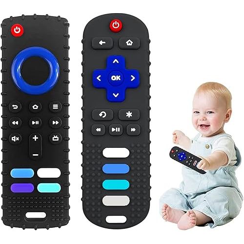 2-Pack Baby Teething Toys-TV Remote Control Shape Silicone Infants Teething Toys for Babies 0-18 Months,BPA-Free (2packs-Black)