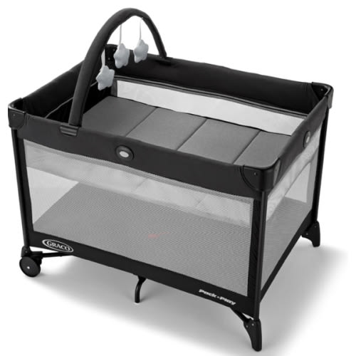 Graco On The Go Zip Pack ‘n Play Playard, Folding Playpen with Bassinet, Portable Crib, Reeves