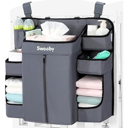 Sweeby Diaper Organizer for Changing Table and Crib Diaper Stacker Nursery Organizers for Cribs Hanging Diaper Caddy Organizer for Baby Essentials