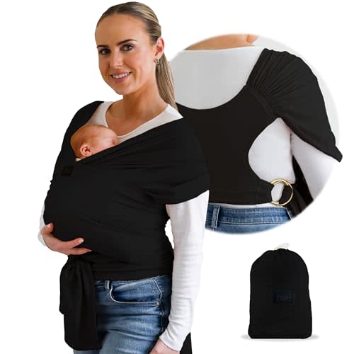 Stylish Black & Gold Baby Carrier Wrap: Comfortable, Soft & Supportive, Adjustable Ring Sling for Mom & Dad, Ideal for Baby Registry, Newborn to Toddler, Baby Shower