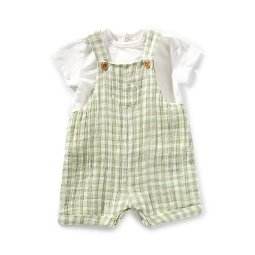 Little Me Baby Boys 3-12 Months Sleeveless Checked Gauze Shortall & Short-Sleeve Solid Jersey T-Shirt
