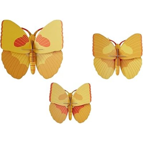 STUDIO ROOF, Wall Art Butterfly, Yellow Butterflies, Set of 3, Eco-Friendly & Creative Gift