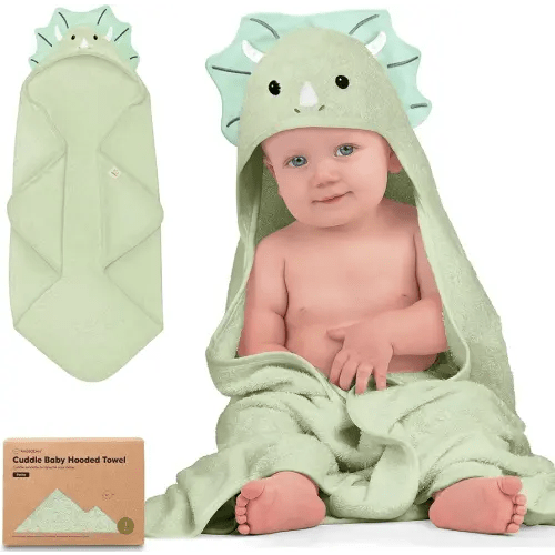KeaBabies Hooded Baby Towel for Newborn - Viscose Derived from Bamboo Large Baby Bath Towels with Hood for Boys, Girls, Toddler, Extra Absorbent & Soft Newborn Bath Essentials (Triceratops, Petite)