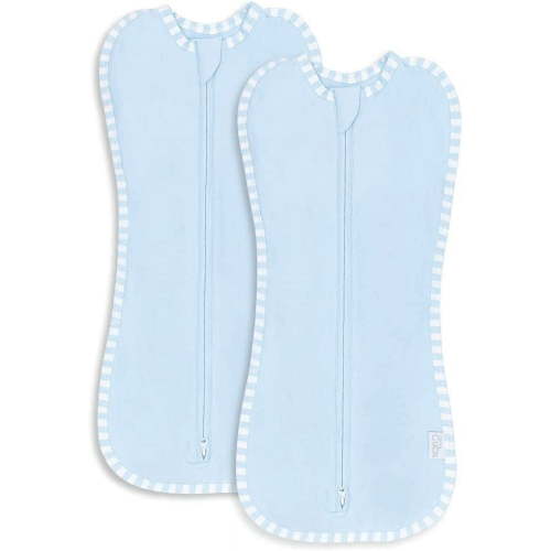 Comfy Cubs Swaddle Blanket Baby Girl Boy Easy Zipper Wrap 2 Pack Infant (Small 0-3 Months, Blue)