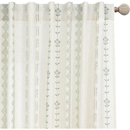 Lino Rosa Sage Green French Country Farmhouse Curtains for Living Room,Floral Pattern Vintage Boho Whimsical Botanical Printed Cottage Core Curtains for Bedroom 84 Inches Long