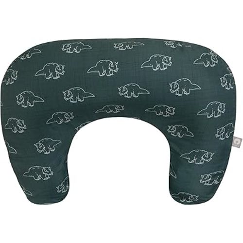Boppy Nursing Pillow - Ergonomic Bottle & Breastfeeding Pillow with High, Firm, Large Area, Water-Repellent Cushion with Washable Cover; Baby Safety Alliance Verified - Forest Green Dinos