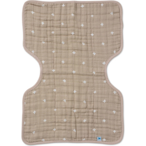 Cotton Muslin Reversible Burp Cloth, Taupe Cross - Little Unicorn | Maisonette